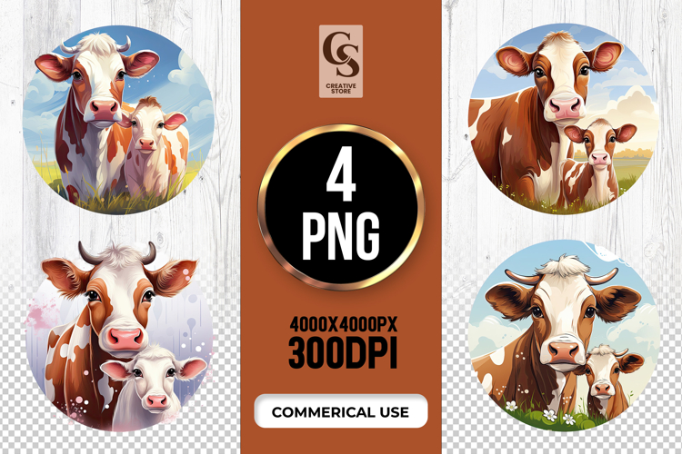 Brown And White Farm Cows Clipart Sublimation PNG