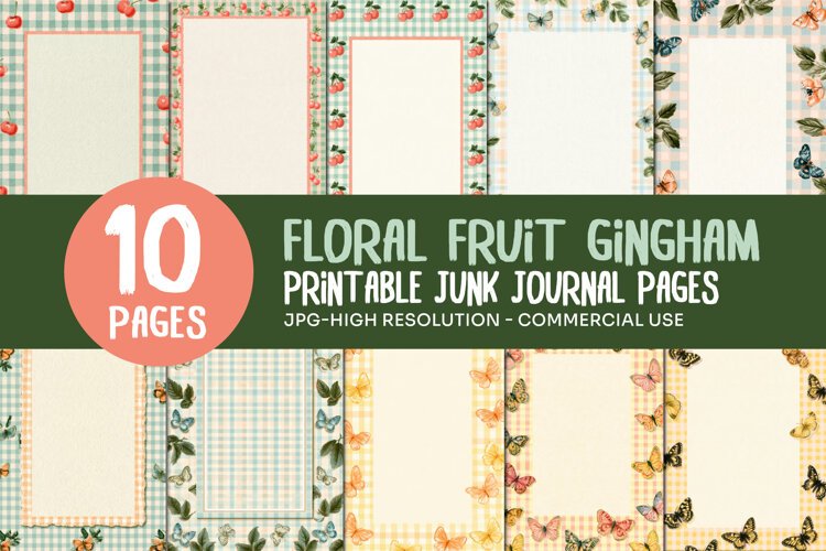 Floral Fruit Gingham Junk Journal Pages example image 1
