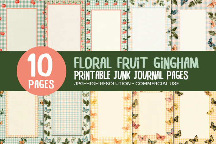 Floral Fruit Gingham Junk Journal Pages