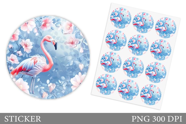 Flamingo Sticker Design. Flowers Sticker Template