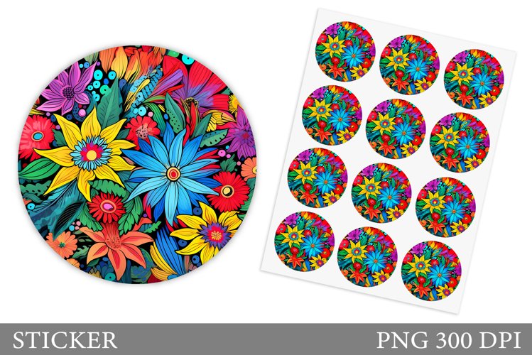 Flowers Sticker Design. Flowers Round Sticker Template example image 1