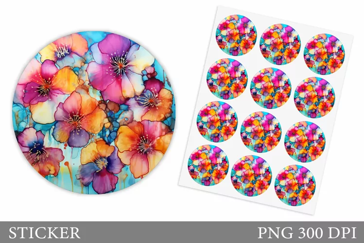 Flowers Sticker Design. Round Sticker Flowers