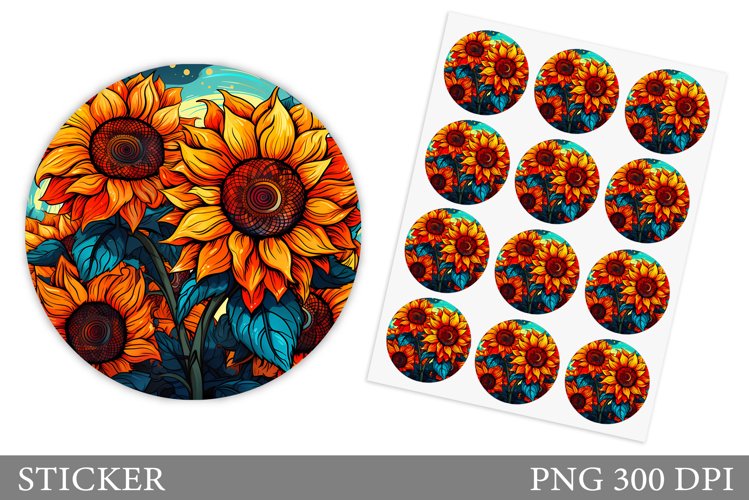 Sunflowers Sticker Design. Flowers Sticker Template example image 1