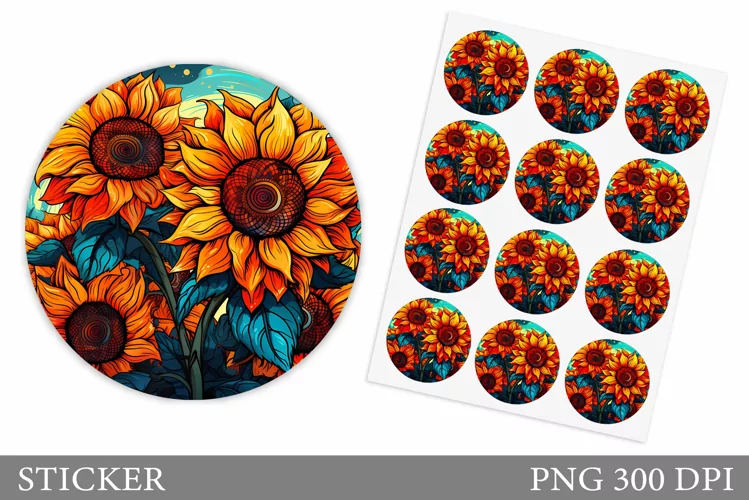 Sunflowers Sticker Design. Flowers Sticker Template