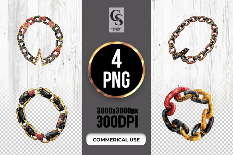 Watercolor Chain Bracelet Clipart PNG