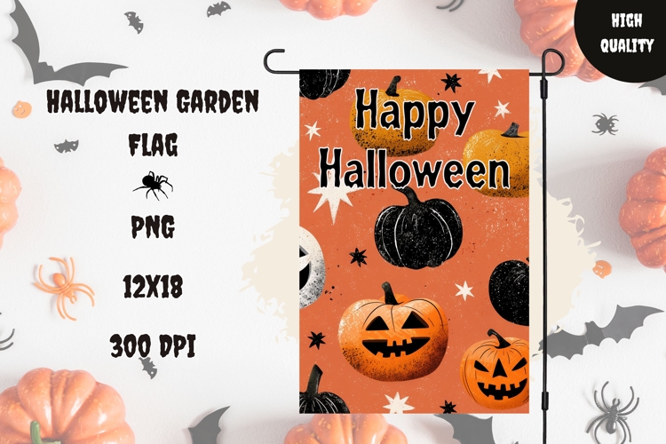 Pumpkins Garden Flag, Happy Halloween Garden Flag PNG