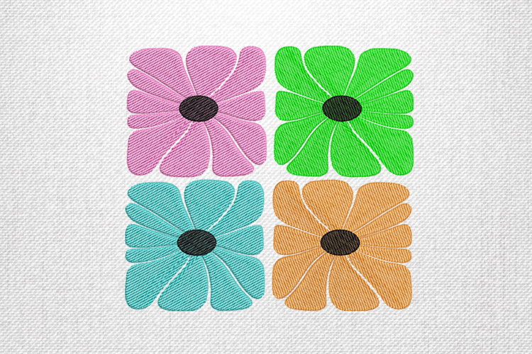 Four-Color Floral Square Embroidery Design