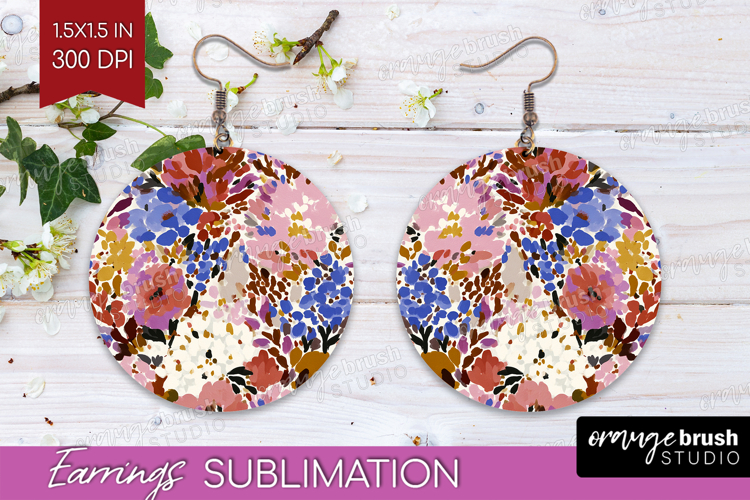 Abstract Round Earrings - Modern Texture PNG Sublimation