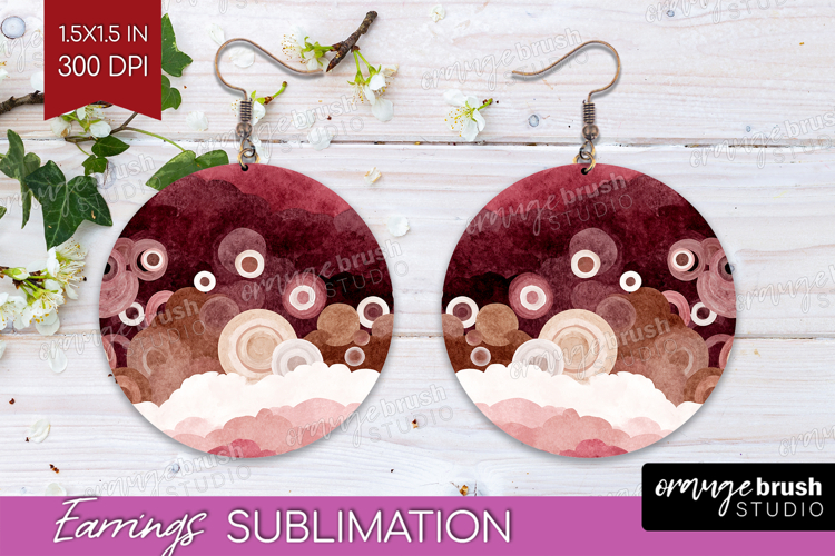 Abstract Round Earrings - Modern Texture PNG Sublimation