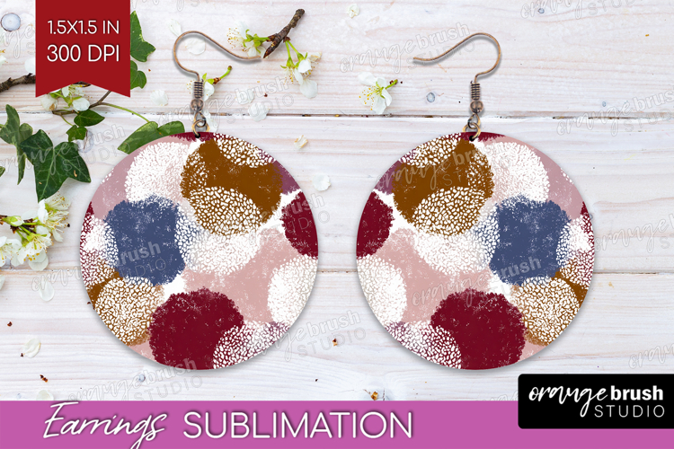 Abstract Round Earrings - Modern Texture PNG Sublimation