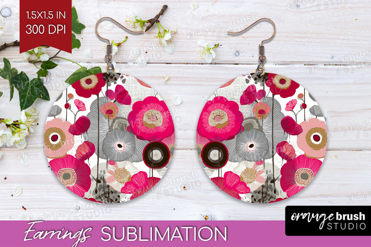 Abstract Round Earrings - Modern Texture PNG Sublimation
