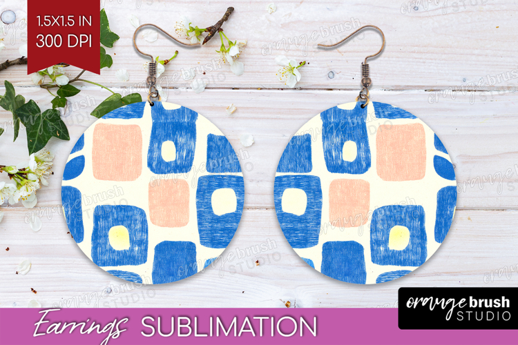 Abstract Doodle Round Earrings - Modern Texture PNG