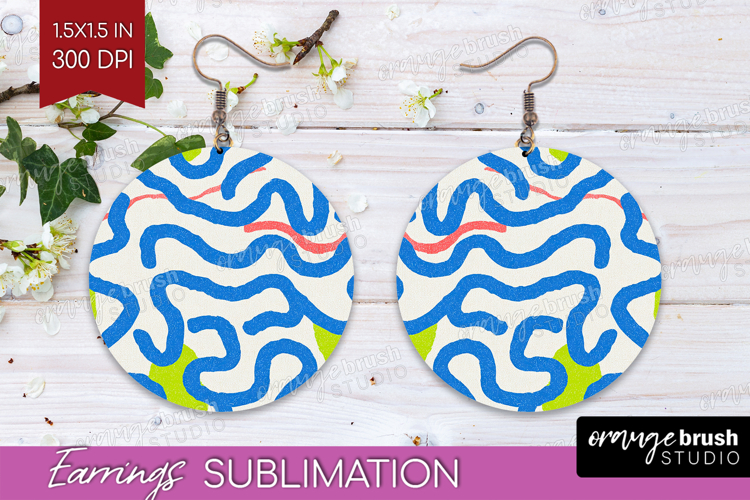 Abstract Doodle Round Earrings - Modern Texture PNG