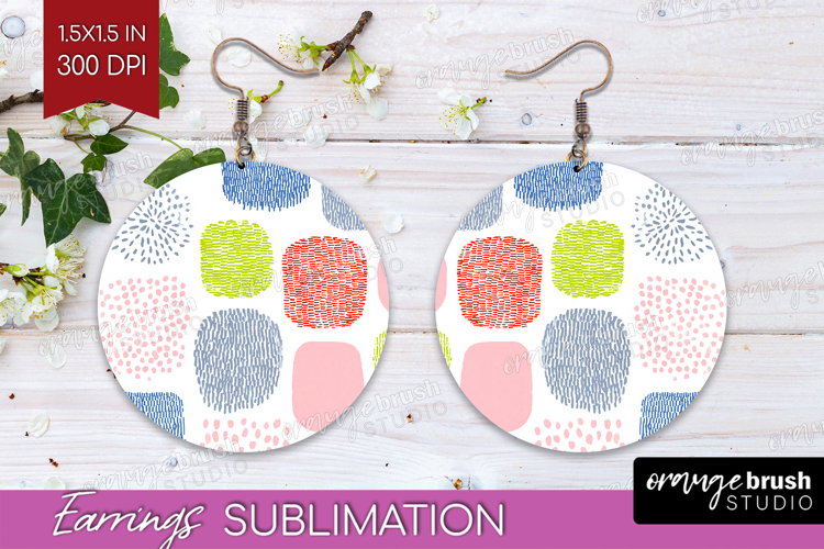 Abstract Doodle Round Earrings - Modern Texture PNG