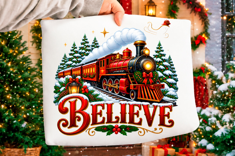 Christmas believe train winter holiday design