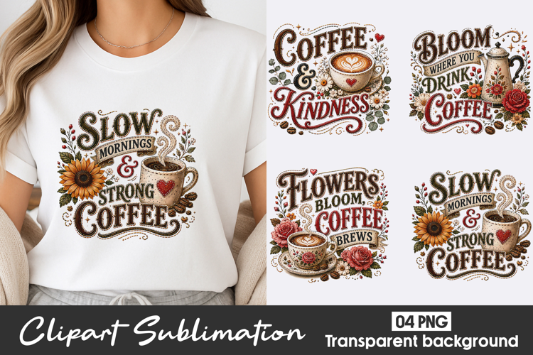 Coffee Lover Vintage Floral Clipart Sublimation PNG