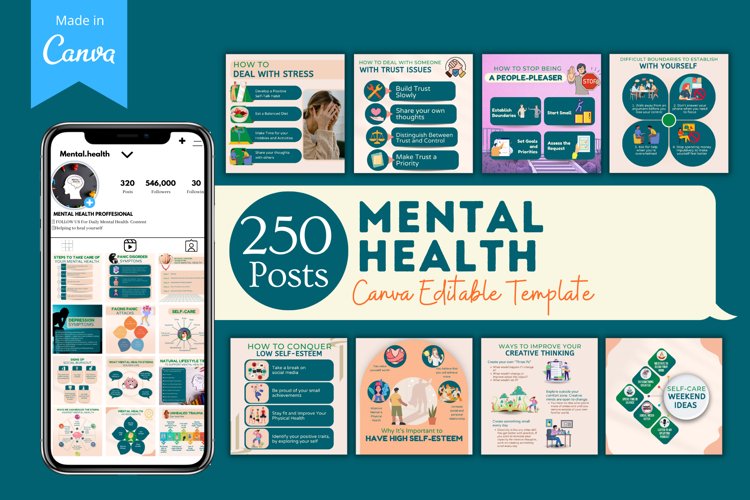 250 Mental Health - Canva Editable Templates
