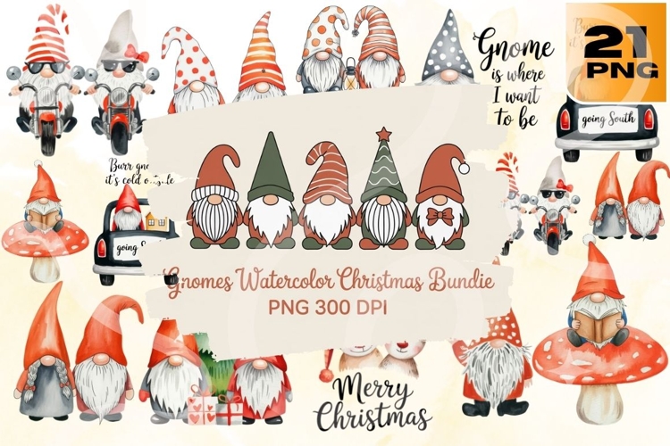 Watercolor Christmas Gnomes PNG Bundle 21 example image 1
