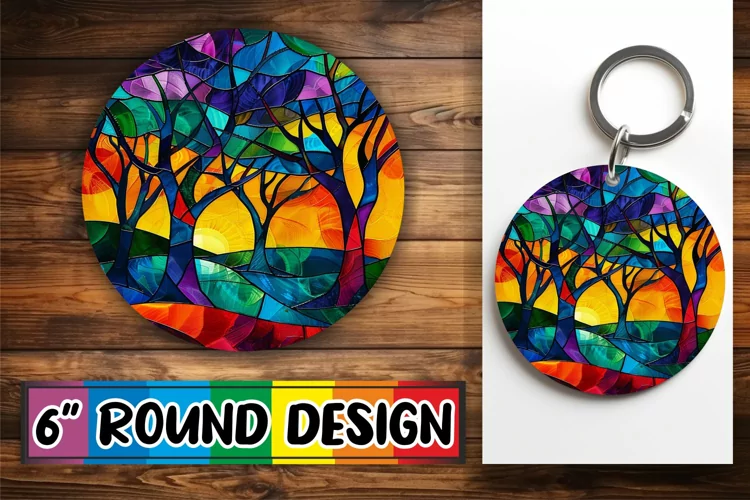 Colorful Stained Glass Tree Round Design Sublimation