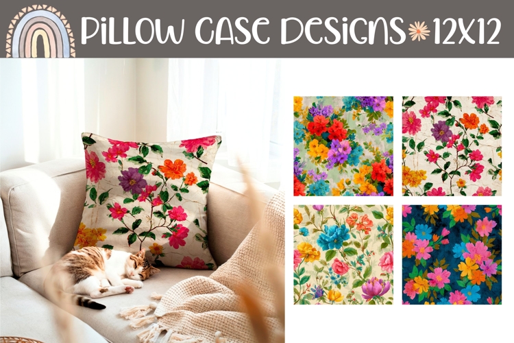 Vintage Flowers Pillow Case Designs, Floral Pillow Template