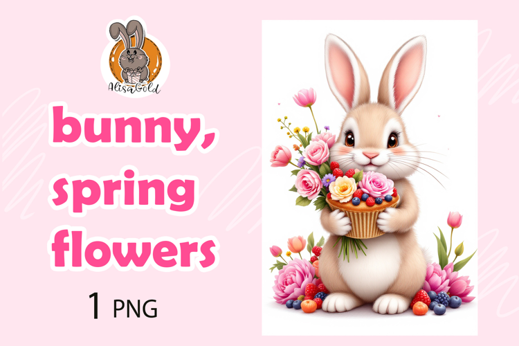 bunny, spring flowers, cupcake