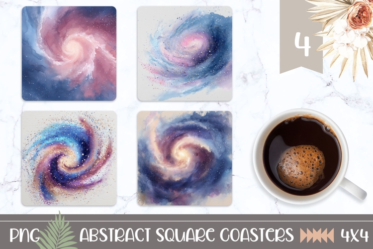 Watercolor Space Square Coasters, Cosmic Square Coaster