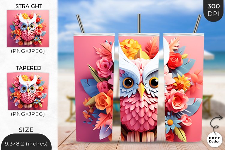 3D Owl Tumbler Wrap| 3D Bird Sublimation