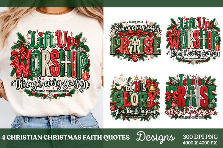 4 Christian Christmas Shirt Designs, 4 Nativity Faith Quote example image 1