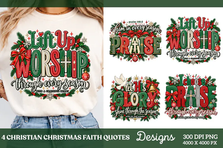 4 Christian Christmas Shirt Designs, 4 Nativity Faith Quote