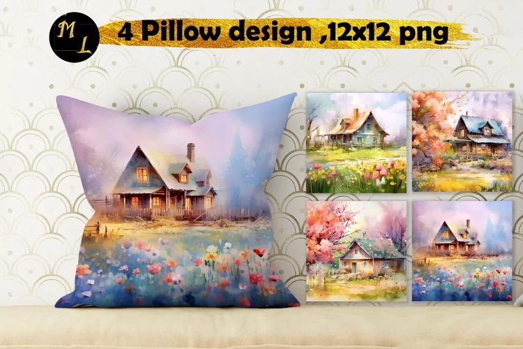 Village House Pillow Sublimation ,Village House background