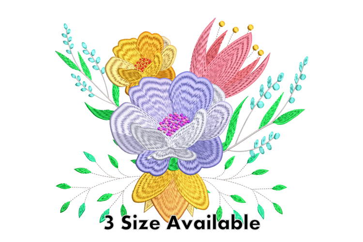 Elegant Multi-Color Flower Embroidery Design for Machine