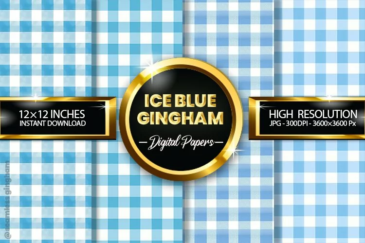 Ice Blue Gingham Digital Papers 04 Variations