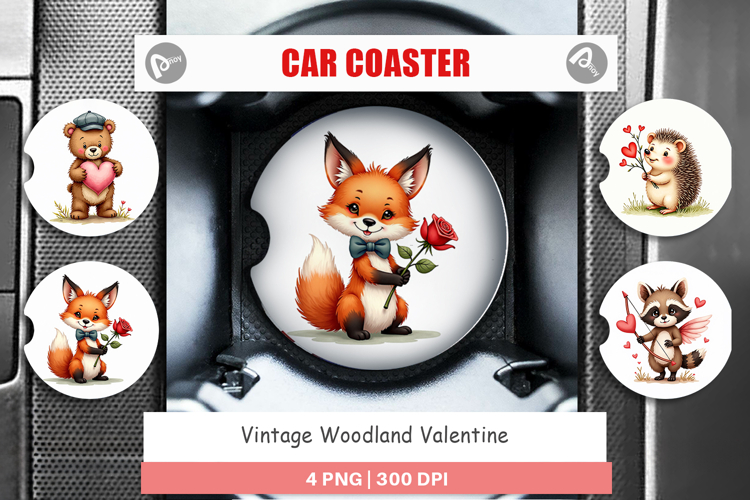 Vintage Woodland Valentine Car Coaster