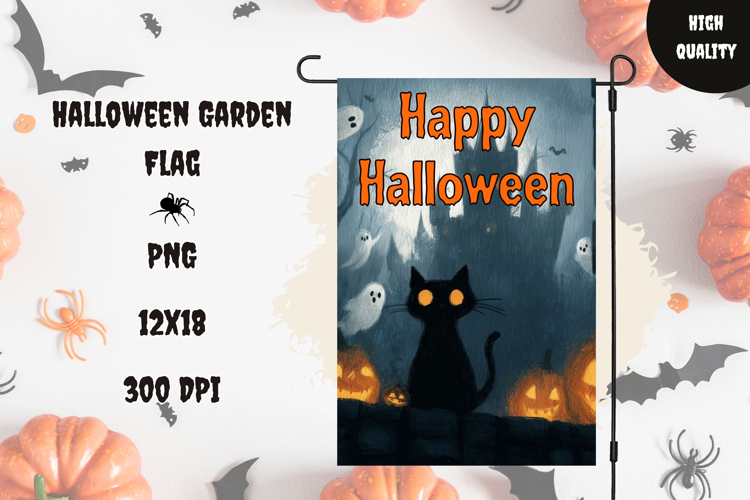 Black Cat Garden Flag, Happy Halloween Garden Flag