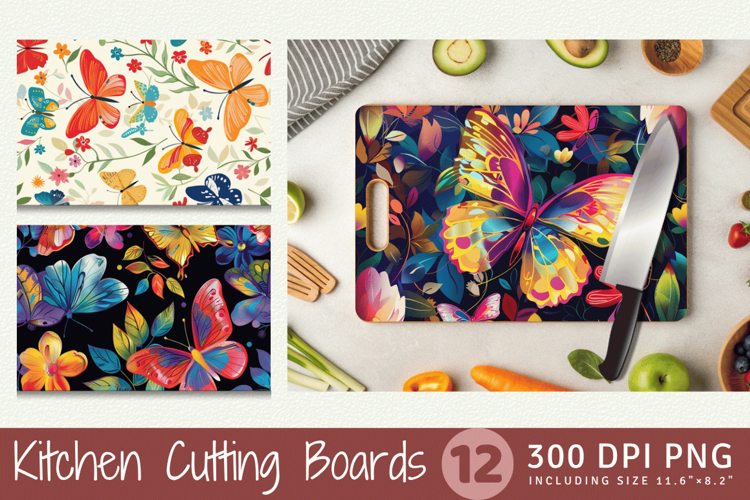 Colorful Floral Butterfly Cutting Boards sublimation Design
