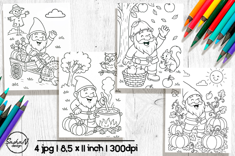 Gnome coloring pages, Autumn coloring pages