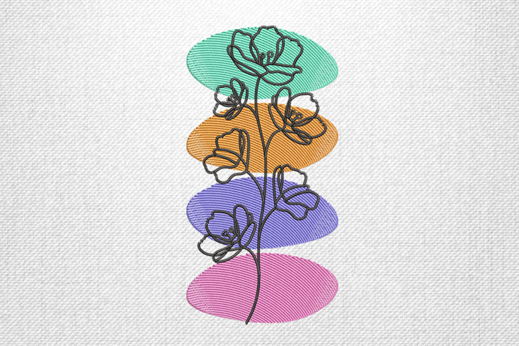 Abstract Layered Floral Line Art Embroidery Design