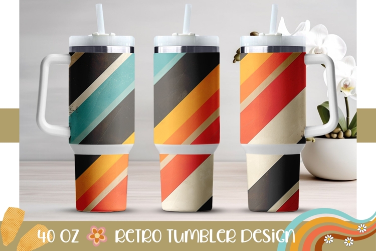Retro Stripes Tumbler Design, Abstract 40 Oz Tumbler Print