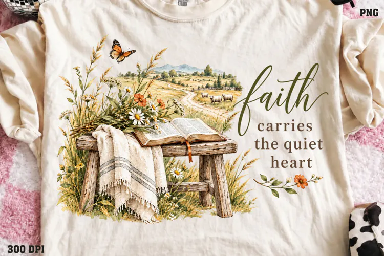 Faith Carries the Quiet Heart Shirt PNG, Watercolor Pastoral