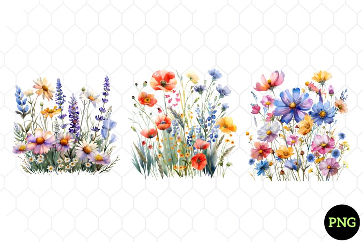 Wall Art Set Watercolor Wildflowers Clipart Bundle