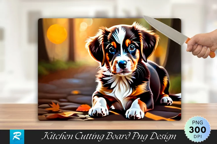 Cute Brown Puppy Cutting Board Sublimation Design