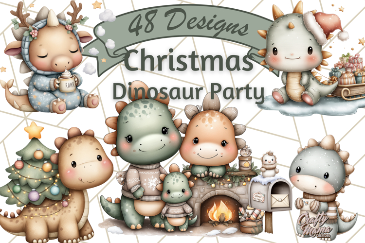 Christmas Dinosaur Party Png, Dino Clipart PNG