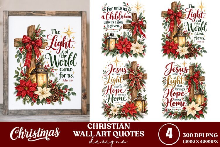 4 Christian Christmas Wall Art PNGs, 4 Bible Verse Christmas example image 1