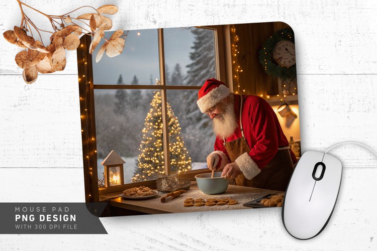 Santa in Cheerful Kitchen Mouse Pad Sublimation