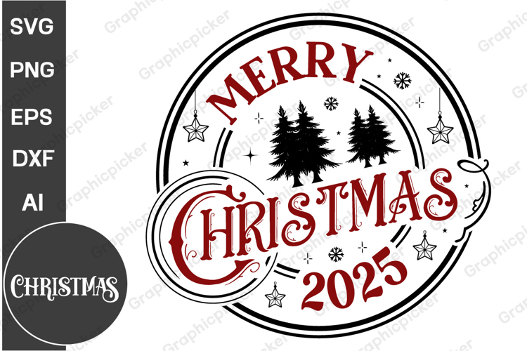 Merry Christmas 2025 Round Sign SVG | Christmas SVG PNG