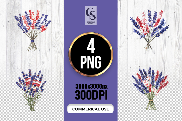 Patriotic Lavender Bouquet Watercolor Clipart PNG
