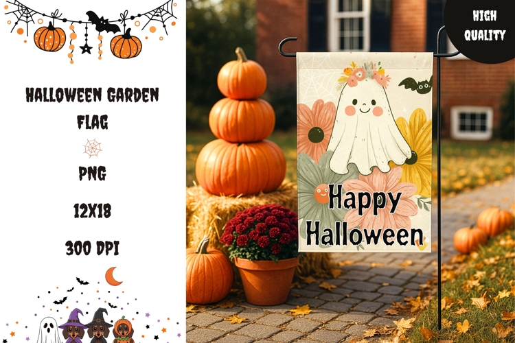 Boho Halloween Garden Flag, Halloween Ghost Garden Flag PNG