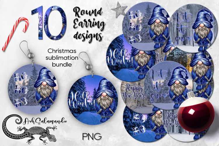 Christmas Earring, 10 Round earring xmas sublimation designs example image 1