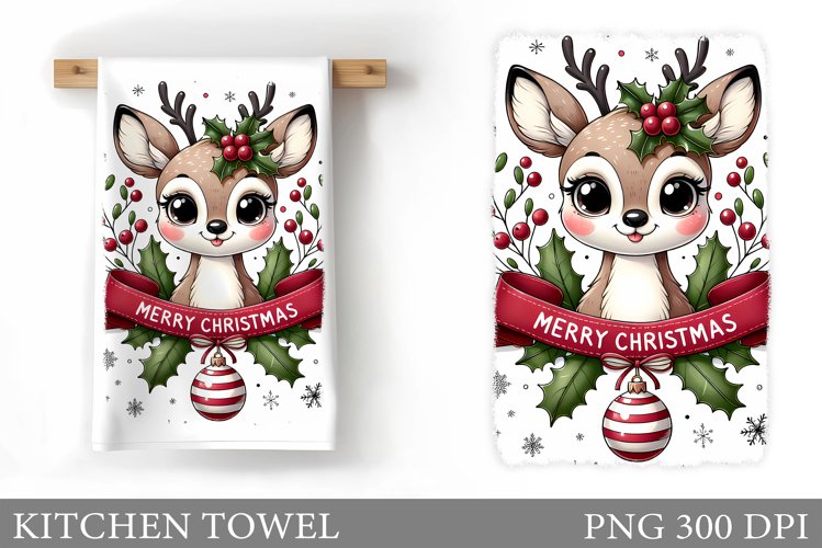 Cute Deer Kitchen Towel. Christmas Kitchen Towel Design example image 1