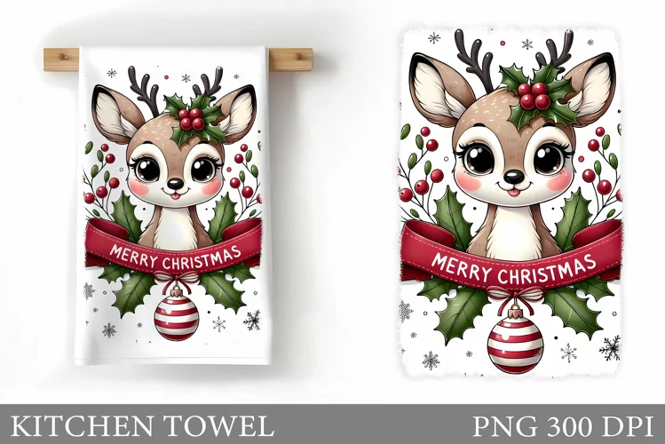 Cute Deer Kitchen Towel. Christmas Kitchen Towel Design